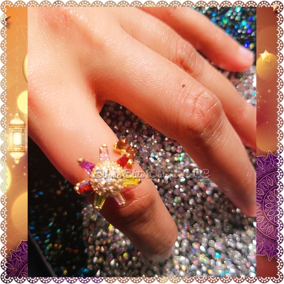 New Gold Tone spinning fidget rings -Anti tarnish-clear-champaigne-Red - Picture 6 of 10